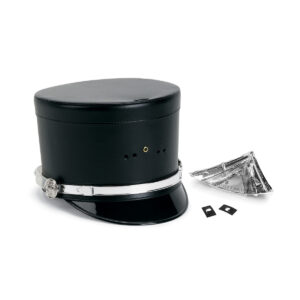 a shako with a bayly replacement shako emblem and speed clips