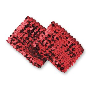 a pair of red stretch sequin wrist cuffs