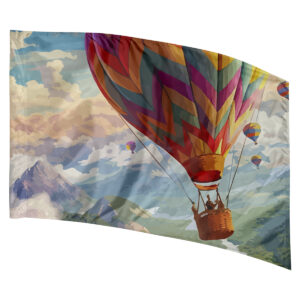 hot air balloon and mountains printed on a poly china silk color guard flag