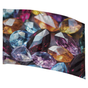 colorful gems printed on a poly china silk color guard flag